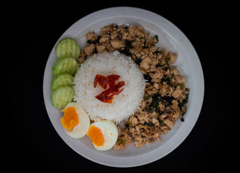 High angle view of breakfast served in plate