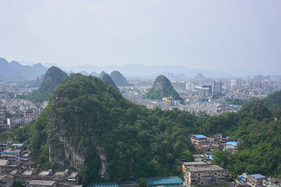 High angle view of buildings in city