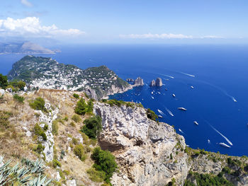 High angle view of sailboat in sea against sky