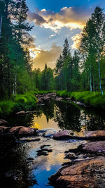 Scenic view of river against sky at sunset