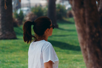 Rear view of woman in park