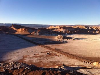 View of desert against clear sky