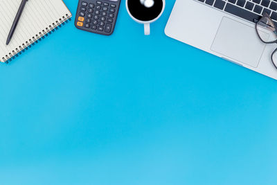 High angle view of mobile phone on table