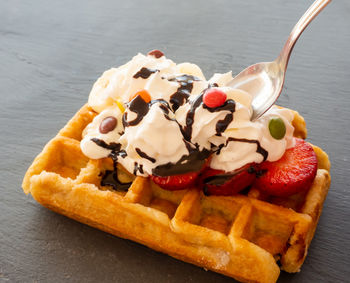 Close-up of ice cream on table