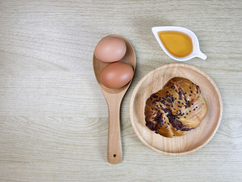 High angle view of breakfast on table