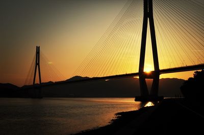 Bridge over river at sunset