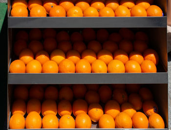 High angle view of oranges in market