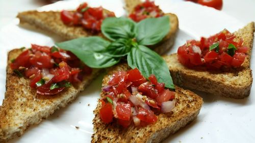 Close-up of bruschetta served in plate