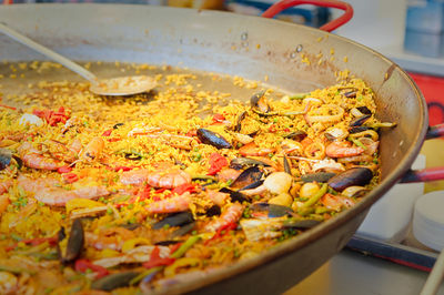 Close-up of food in wok