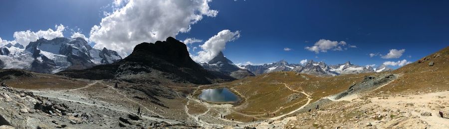 Panoramic view of snowcapped mountains against sky