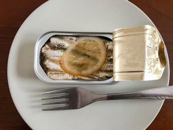 Directly above shot of food in plate on table