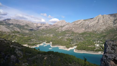 Scenic view of lake against blue sky