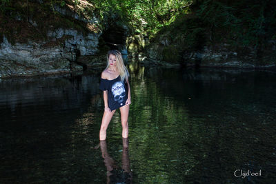 High angle view of woman in lake