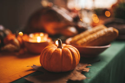 Close-up of pumpkins on table