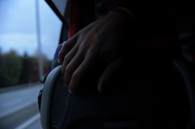 Close-up of man in bus