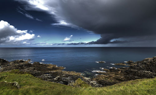 Scenic view of sea against cloudy sky