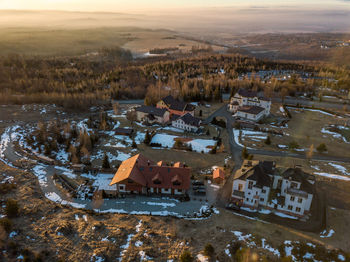 High angle view of town against sky