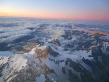 Aerial view of landscape at sunset