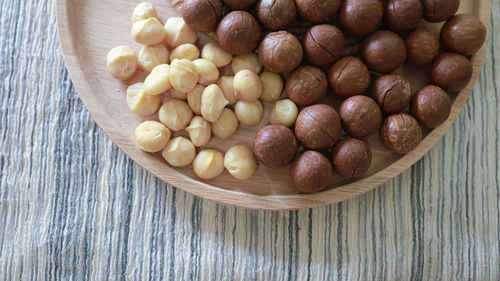 High angle view of fruits in bowl on table