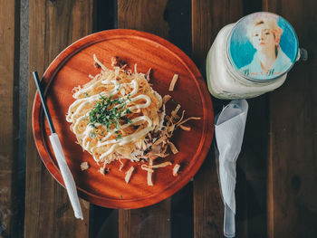 High angle view of vegetables in bowl on table