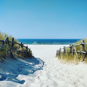 Scenic view of beach against clear sky