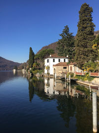 Scenic view of calm lake against clear sky