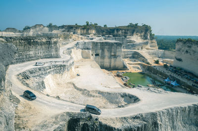 High angle view of landscape against clear sky