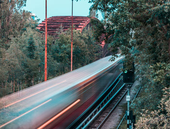 Blurred motion of train on railroad track