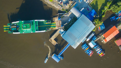 High angle view of buildings in city