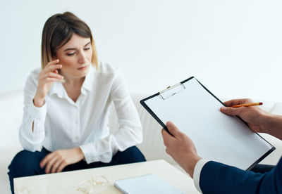 Woman sitting at job interview