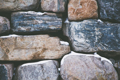 Full frame shot of stone wall during winter