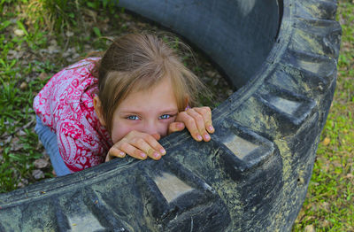 Close-up portrait of a girl smiling