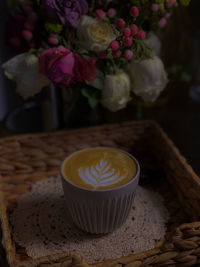 Close-up of coffee served on table