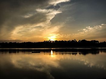 Scenic view of lake against sky during sunset