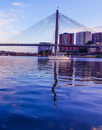 View of suspension bridge in water