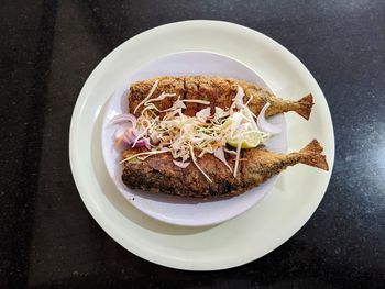 Directly above shot of meal served in plate