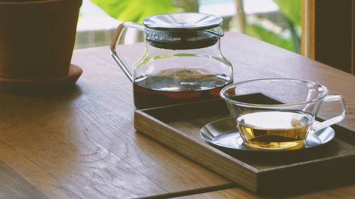 Close-up of tea served on table