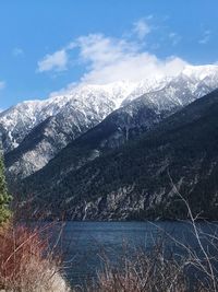 Scenic view of snowcapped mountains against sky