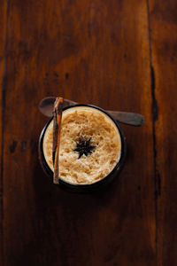 High angle view of coffee on table