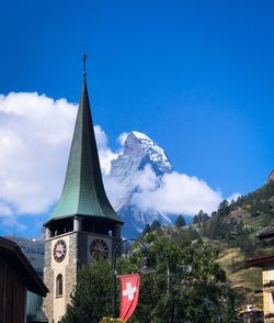 Matterhorn and church in zermatt