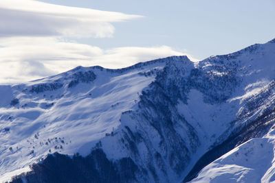 Snowy mountains landscape in gudauri, georgia. sunny day.