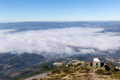 High angle view of buildings against sky