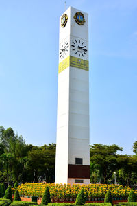 Low angle view of information sign against clear sky