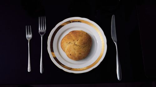High angle view of food in plate on table