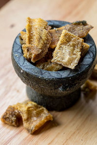 High angle view of bread on table