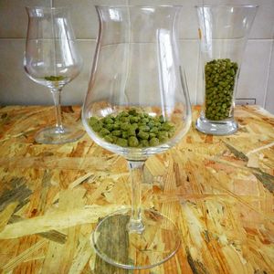 Close-up of wine glasses on table