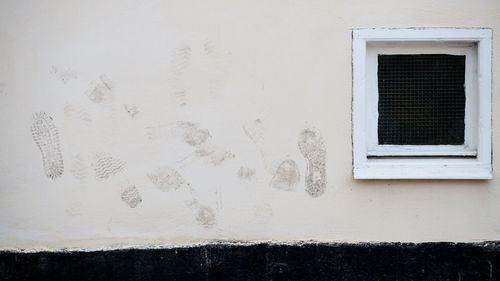 Close-up of window on wall of old building