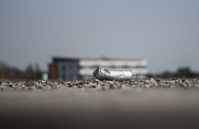Surface level of water on land against clear sky