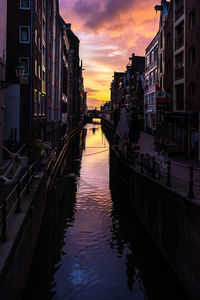 Canal amidst buildings against sky during sunset