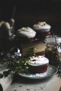 Close-up of cupcakes on table